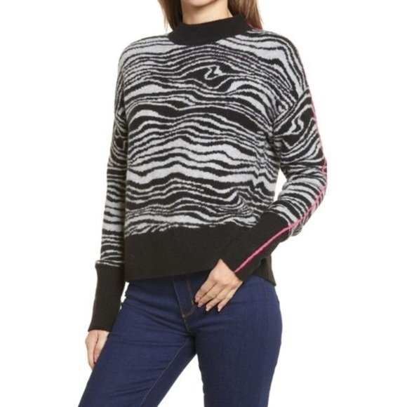 Halogen Swirl Mock Neck Sweater Small in Grey-Black Zebra Print - Picture 1 of 9